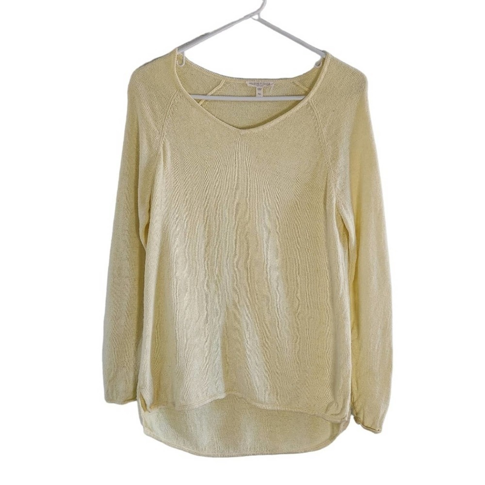 EILEEN FISHER 100% Linen Yellow Pullover Crewneck Sweater Size Petite Me…